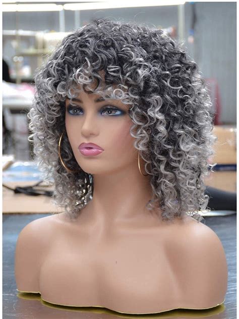 curly afro synthetic gray ombre wig etsy