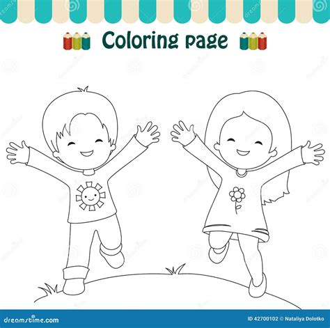 coloring page happy kids stock vector illustration  page