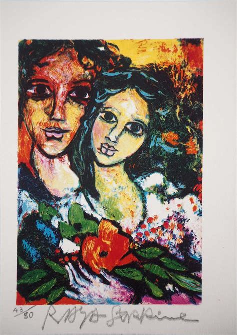 alain raya sorkine the lovers with red rose original signed