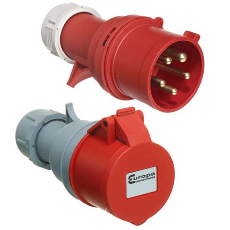 amp red   phase industrial plugs  sockets  pin  pin ip