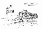 Chenonceau Chateau Loire Schets Frankrijk Vallei Kasteel Ingang sketch template