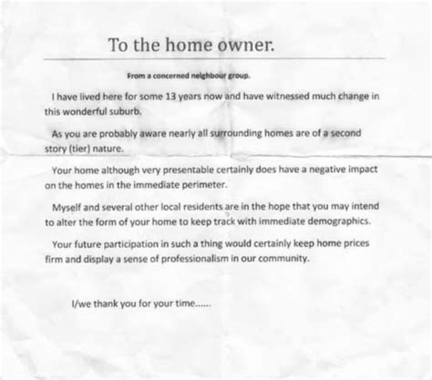 perth homeowner receives letter telling     add