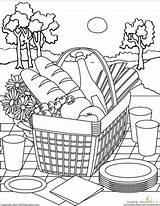 Coloring Picnic Pages Summer Basket Kids Food Printable Color Drawing Blanket Scene Sheets Parents Worksheet Colouring Adult Sketch Sheet Print sketch template