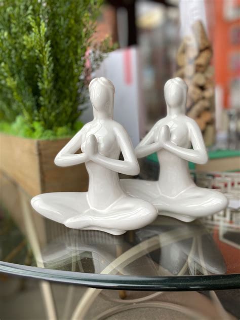 ceramic praying yoga sculpture luxe interiors   sculpture