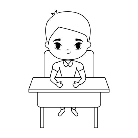 student boy sitting  school desk  vector art  vecteezy