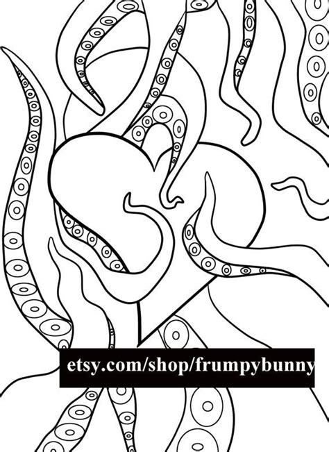 tentacle heart printable coloring page digital stampdigi etsy