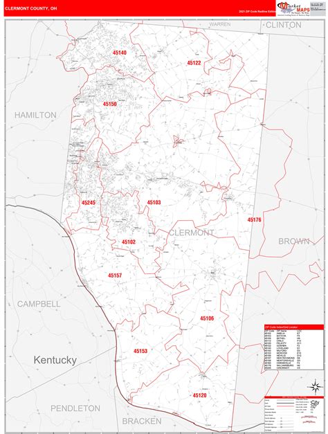 Clermont County Oh Zip Code Wall Map Red Line Style By Marketmaps