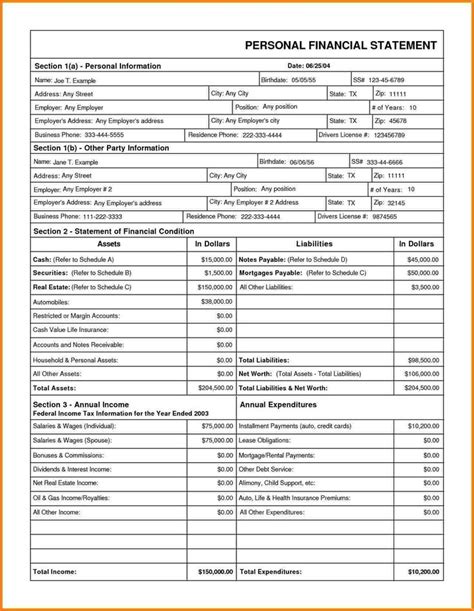 personal financial statement form  shown  orange  white