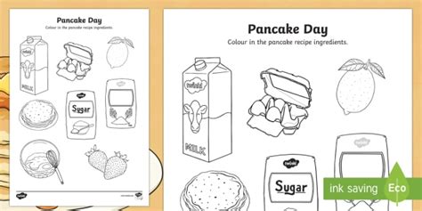 pancake ingredients colouring page teacher