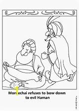 Haman Coloring Mordecai Pages Bow Refuses Evil Purim Mordechai Down Divyajanani sketch template