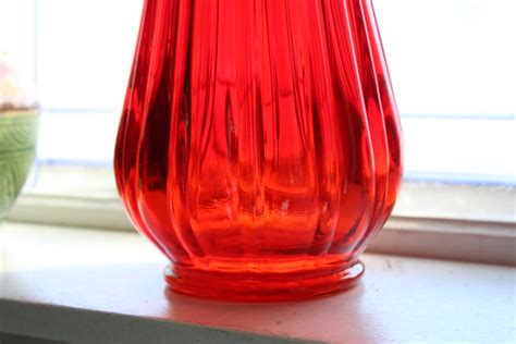 large red glass vase  vintage mid century modern swung glass