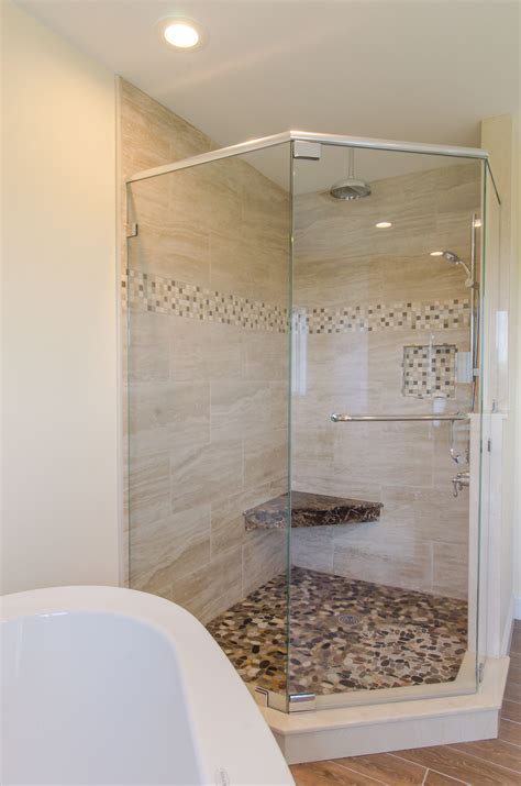 large custom shower  glass tile shower remodel corner shower