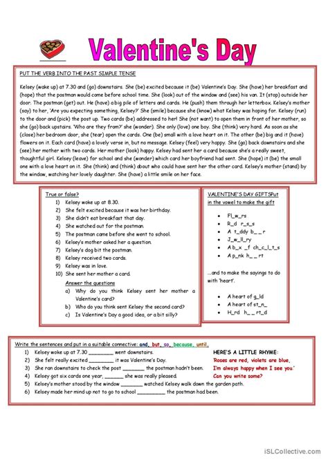 valentines day reading  detail english esl worksheets