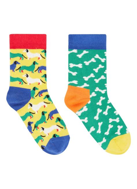 happy socks dog sokken met print   pack geel de bijenkorf