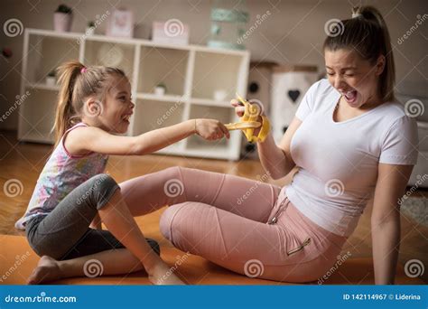 Come On Mom The Banana Is Healthy Stock Image Image Of Happy