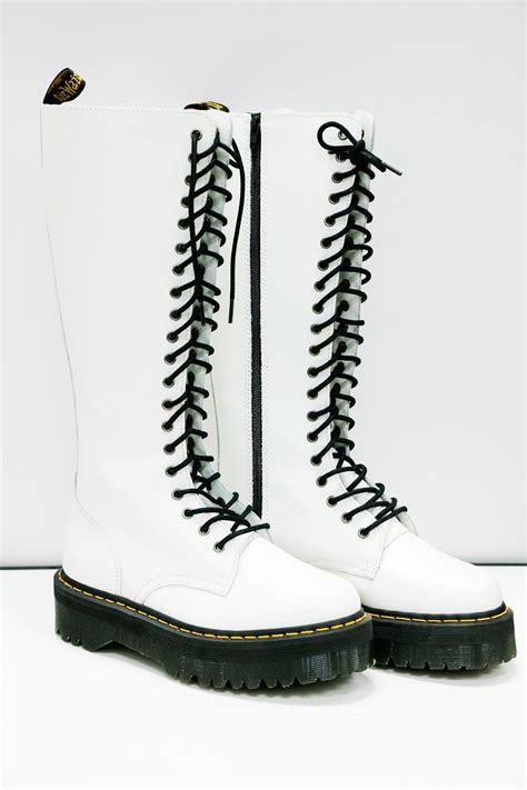 dr martens tall white patent laced boots size