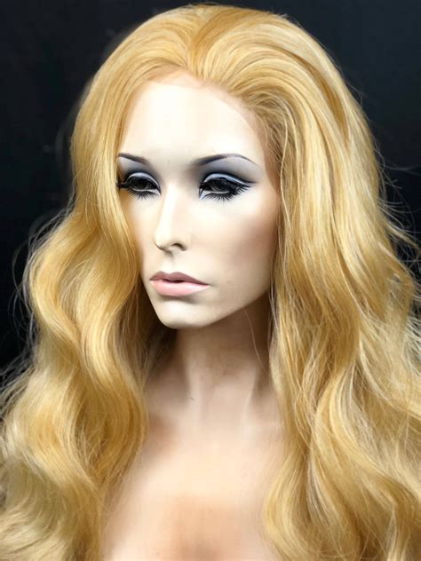 human hair blend wig blonde bodywave lace front wig soft etsy