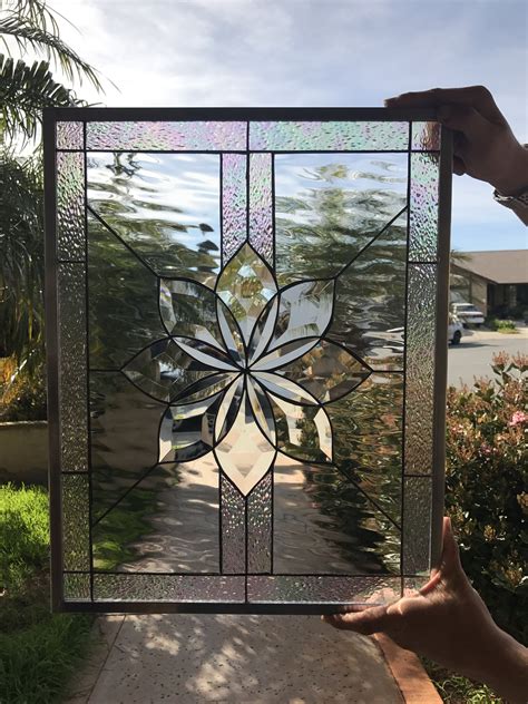 irvine beveled flower leaded stained glass window panel