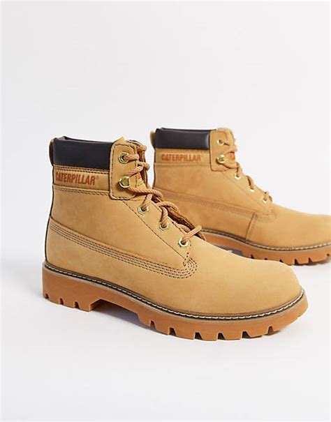 cat leather hiker boots in honey asos