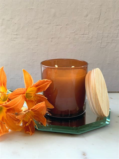 Amber Beeswax Candles Glass Jar Bamboo Lid Hemp Wick Etsy