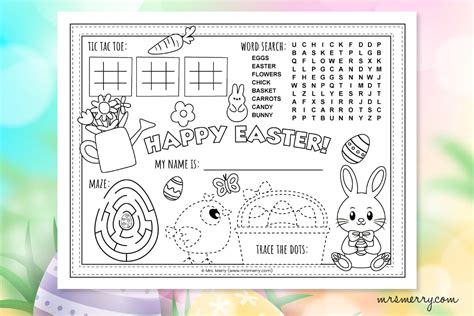 printable easter coloring placemat  kids  merry