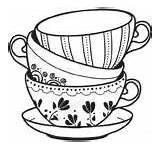 Coloring Pages Tea Cups Stacked Cup Adult Drawing Colouring Stack Books Teacups Template Choose Board sketch template