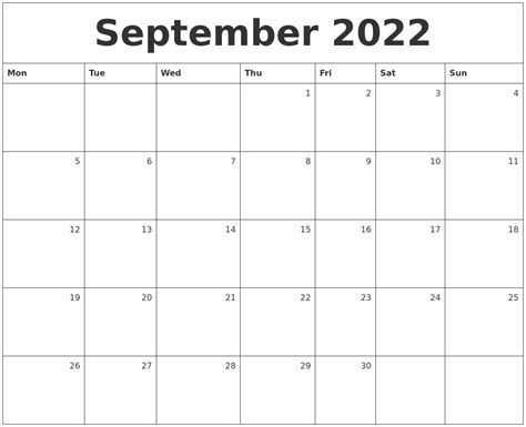 september  monthly calendar