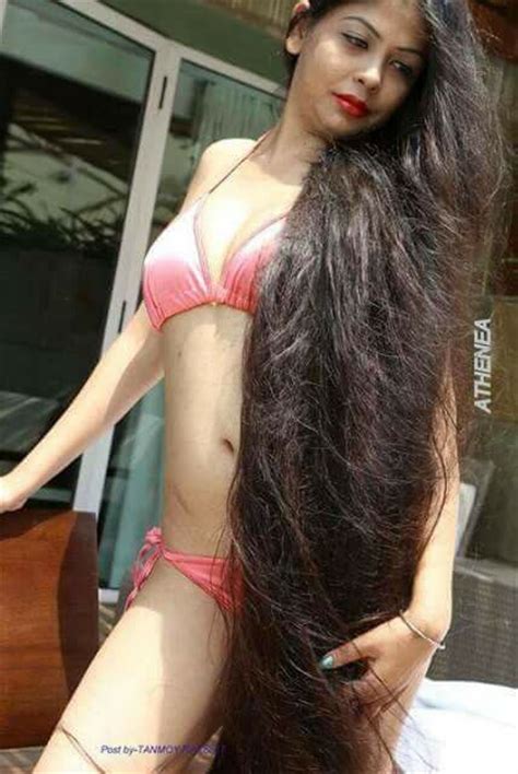 longhair girl in pink bikini long hair pinterest