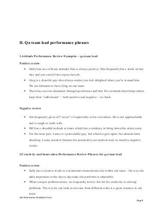 qa team lead performance appraisal