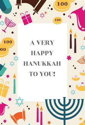 happy hanukkah   card  candles gifts  menorats