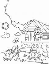 Coloring House Pages Baumhaus Tree Playing Boy Girl Malvorlage Girls Printable Bilde Im Leke Fargelegge Book Kids Drawing Vår Va sketch template