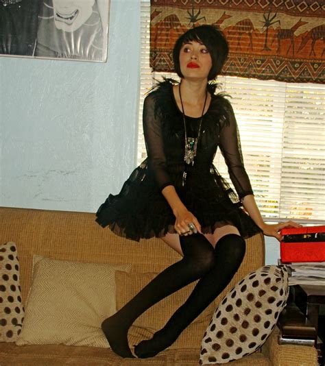 pixie love topshop black goth feather lace sheer dress handm black stockings native