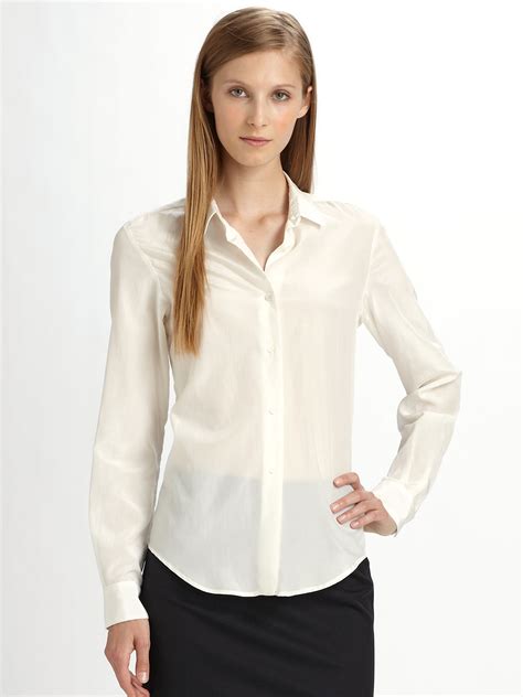 piazza sempione classic silk blend blouse in white ivory lyst