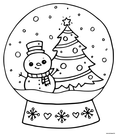 coloriage boule  neige decoration noel avec sapin  bonhomme de neige