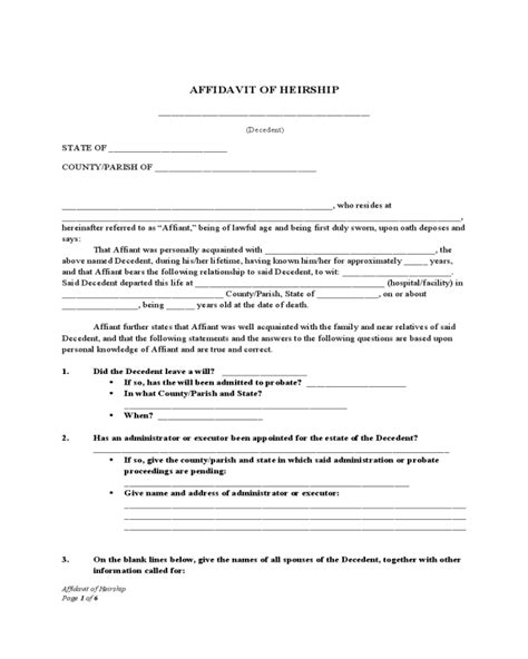 affidavit  heirship fillable printable  forms handypdf