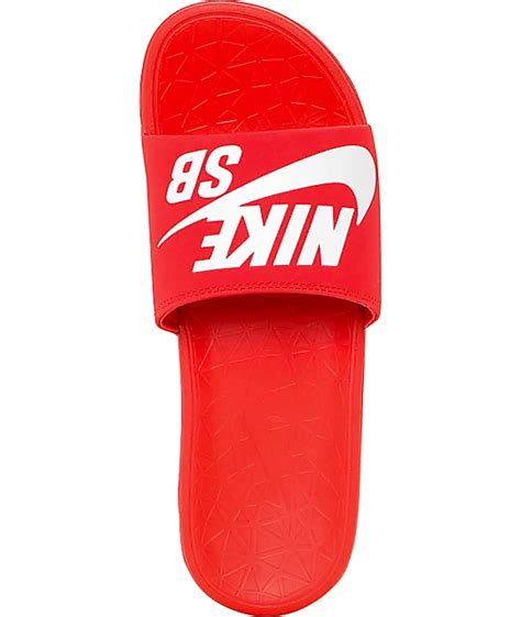 Nike Sb Benassi Solarsoft Red And White Slides Zumiez