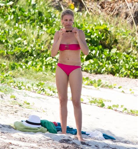 Cameron Diaz In Pink Bikini On The Beach In Caribbean