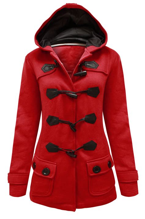 ladies womens duffle toggle trench pocket hooded coat jacket winter coats   ebay