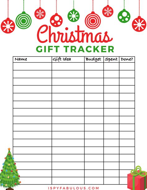 christmas gift tracker printable  spy fabulous