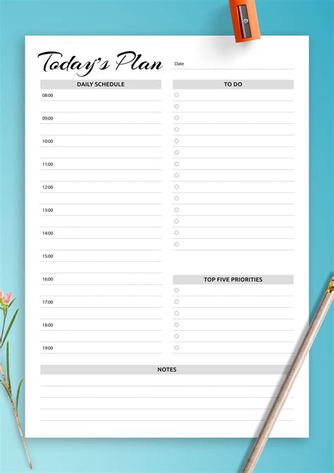 daily  hour schedule templates