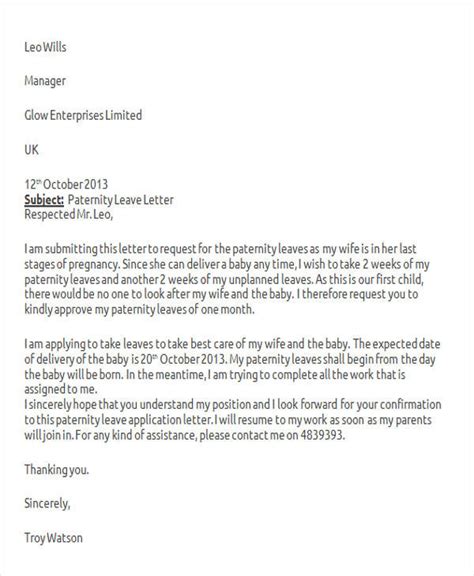 parental leave request letter uk