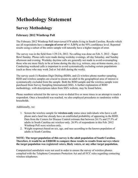 methodology statement survey methodology february  winthrop poll