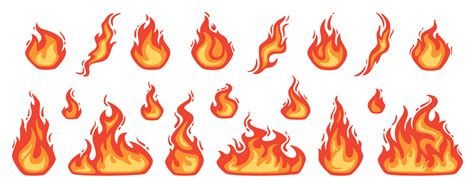 Cartoon Fire Flame Of Infernal Fireballs Red And Yellow Campfire Hot
