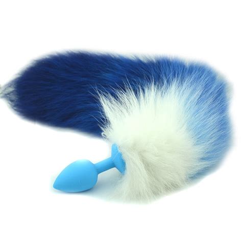 fox tail anal plug blue silicone small butt plug woman masturbator anus