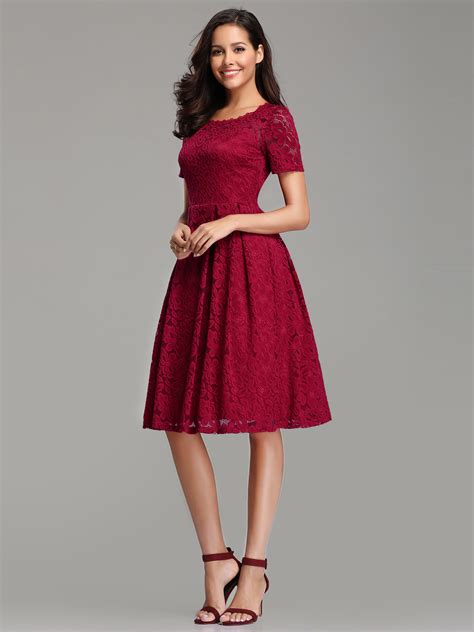 pretty  cocktail dress burgundy lace knee length formal party