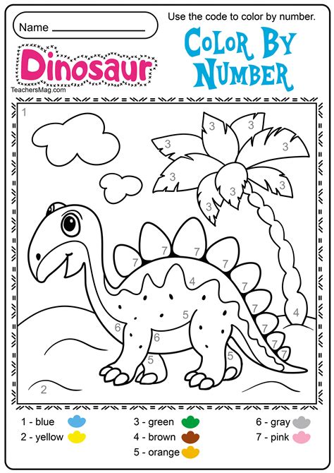 color  number dinosaur printable printable world holiday