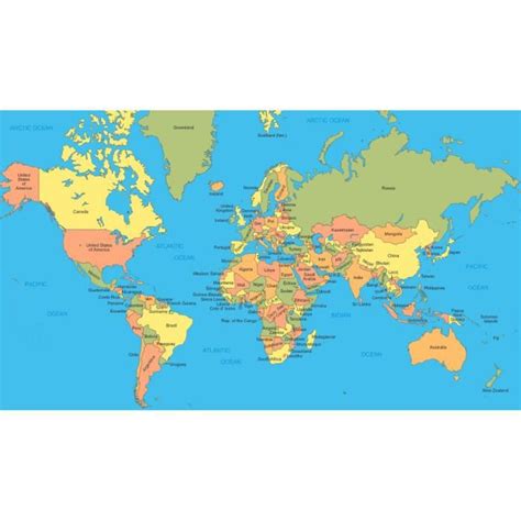 poster affiche carte  monde avec nom des pays xcm sur papier