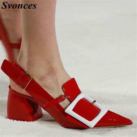 svonces top fashion 2019 red pointed toe wedding runway pumps chunky
