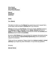 sample letter notifying creditors  death