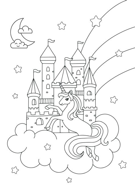 unicorn castle colouring page colouring crafts